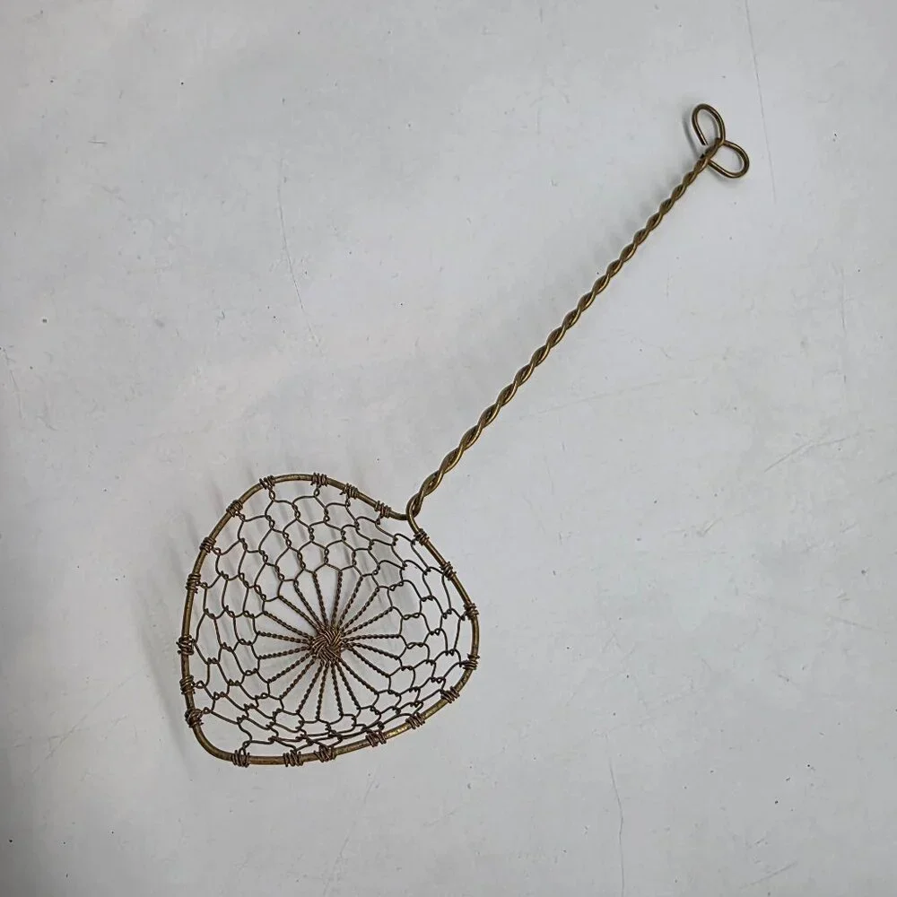 Set Of 5 Vintage Brass Wire Heart Shaped Colander Spoons Strainers 9" - Picture 5 of 8